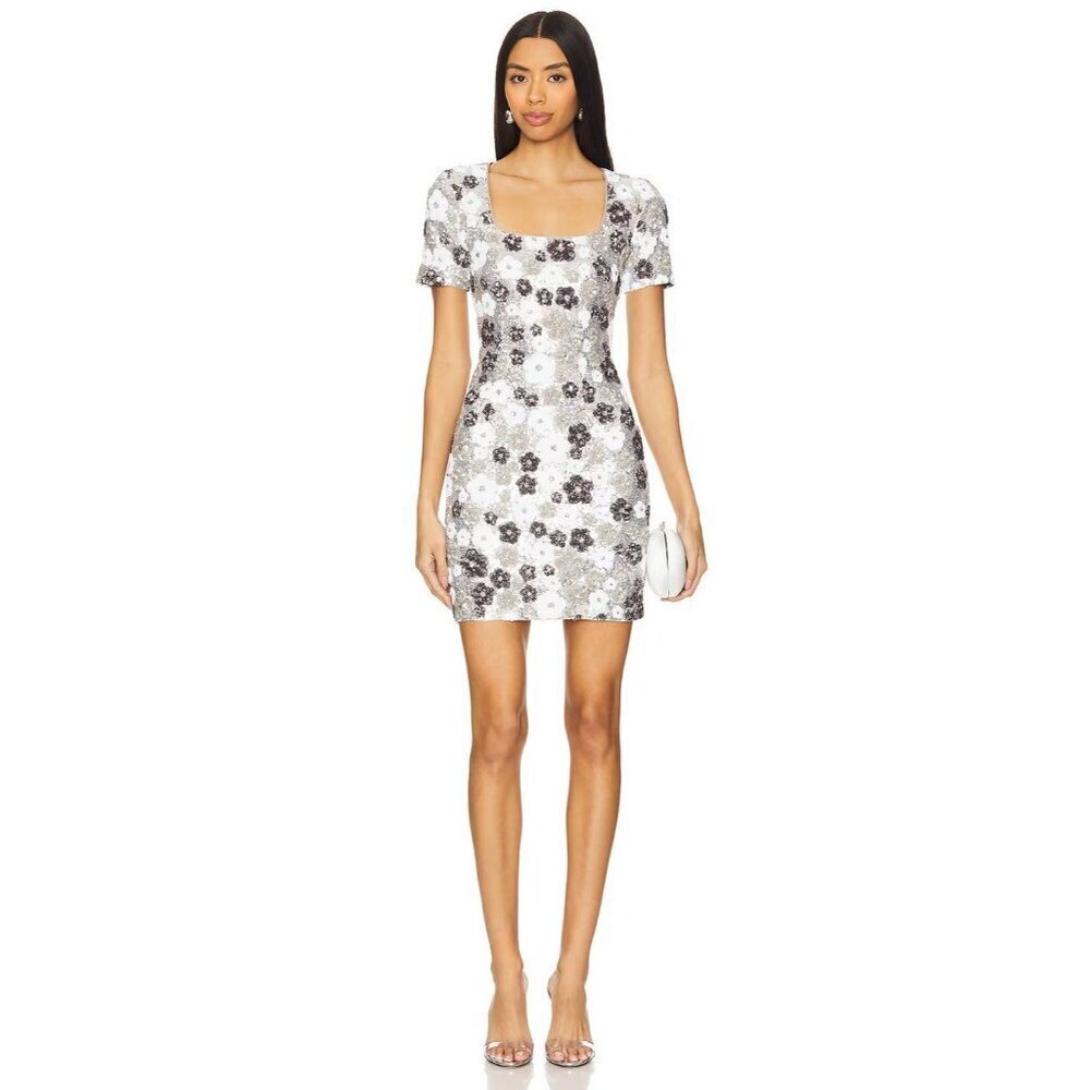 Le Superbe Winter Garden Sequin Shift Mini Dress Winter Floral Womens Size 6